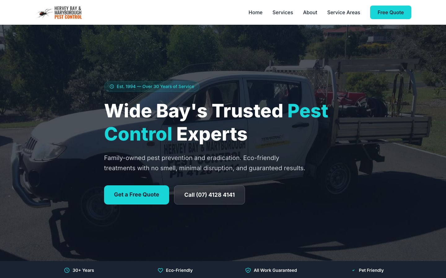 Hervey Bay & Maryborough Pest Control website screenshot