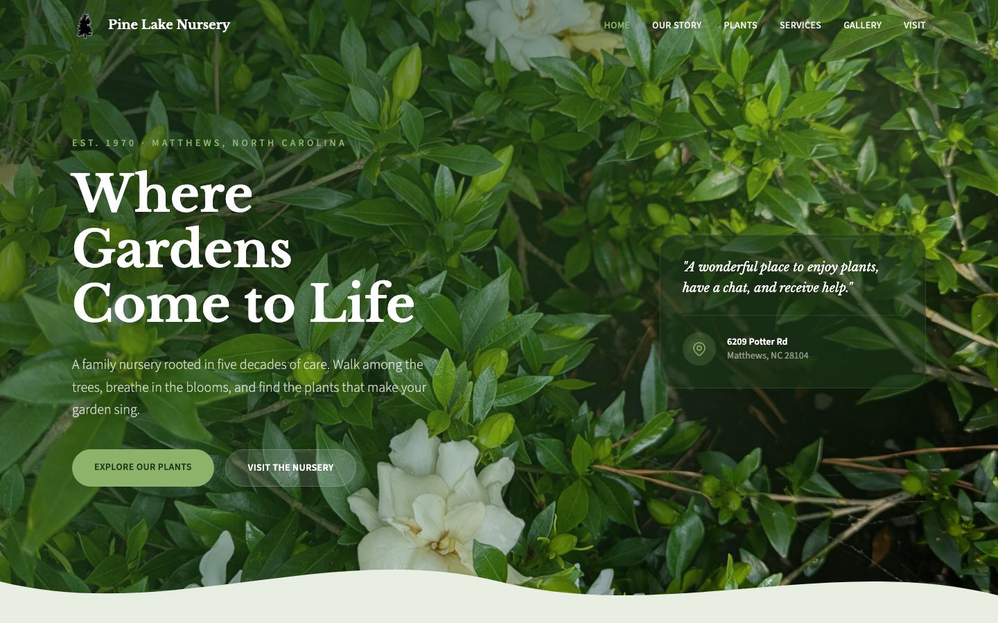 Pine Lake Nursery and Landscaping website screenshot