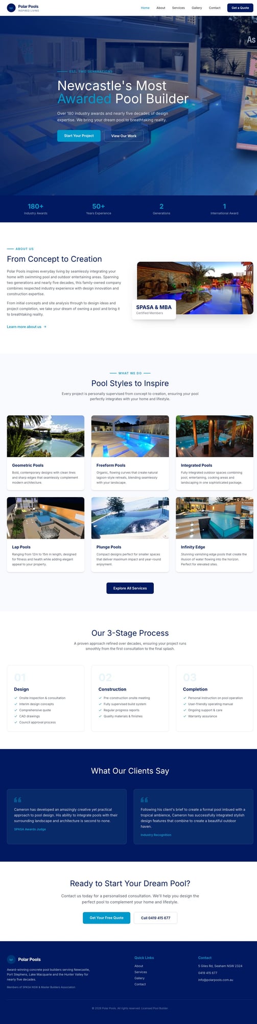 Polar Pools website screenshot
