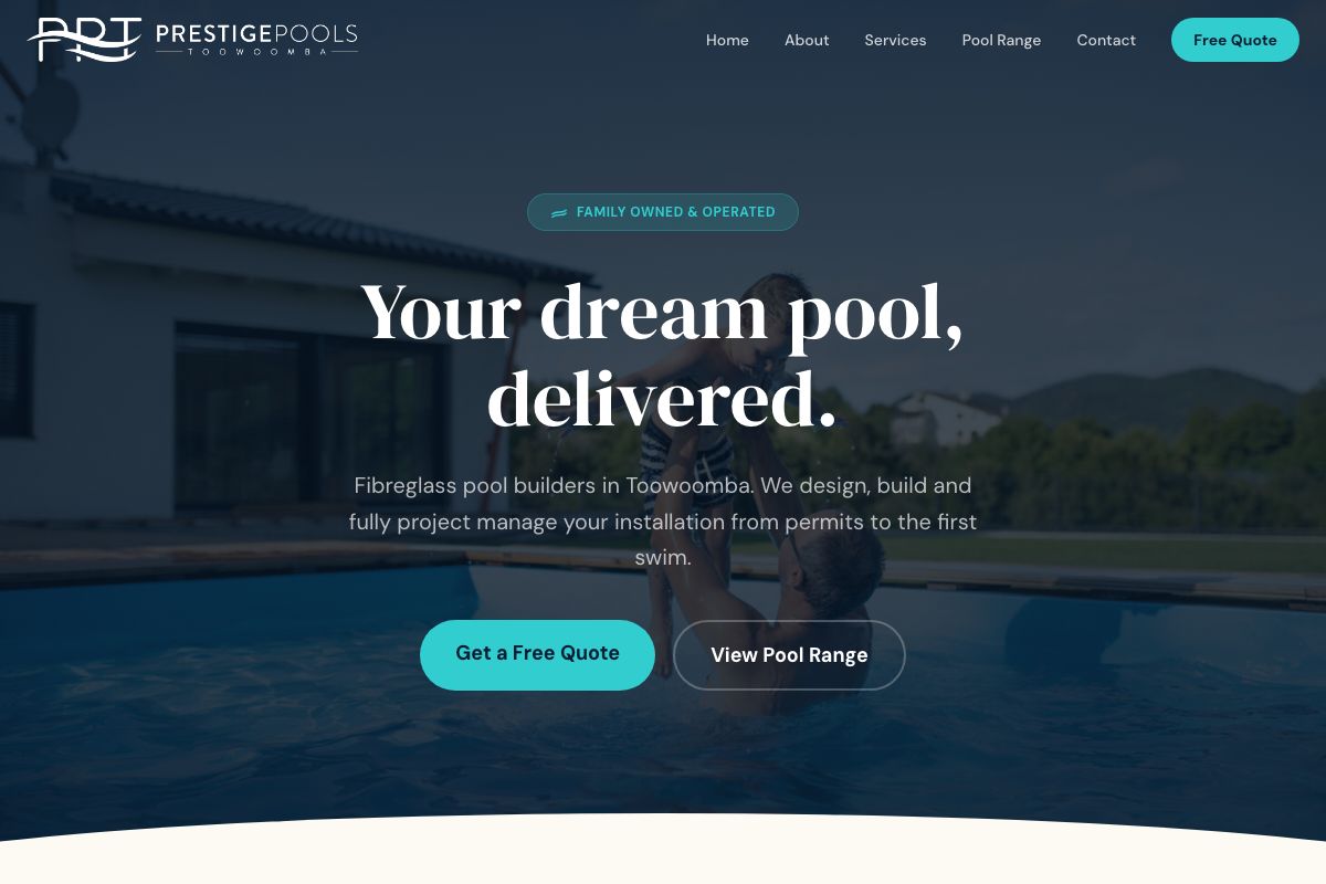 Prestige Pools Toowoomba website screenshot