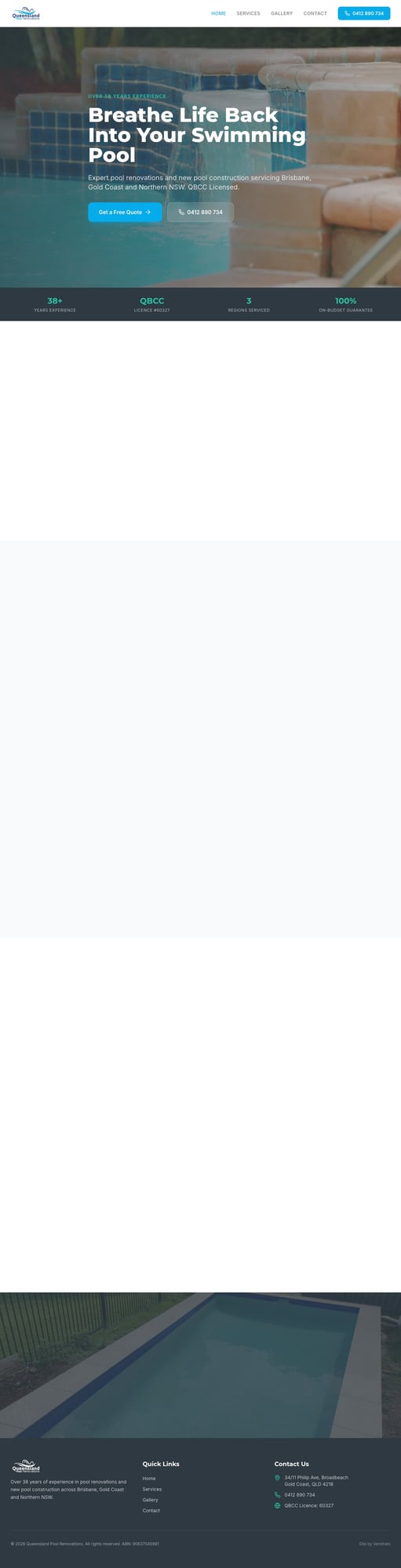 Queensland Pool Renovations website screenshot