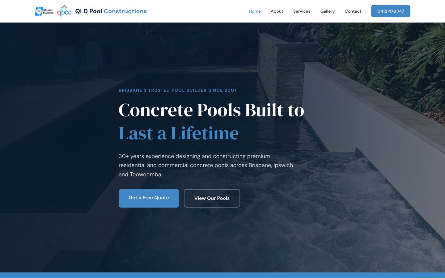 QLD Pool Constructions website screenshot