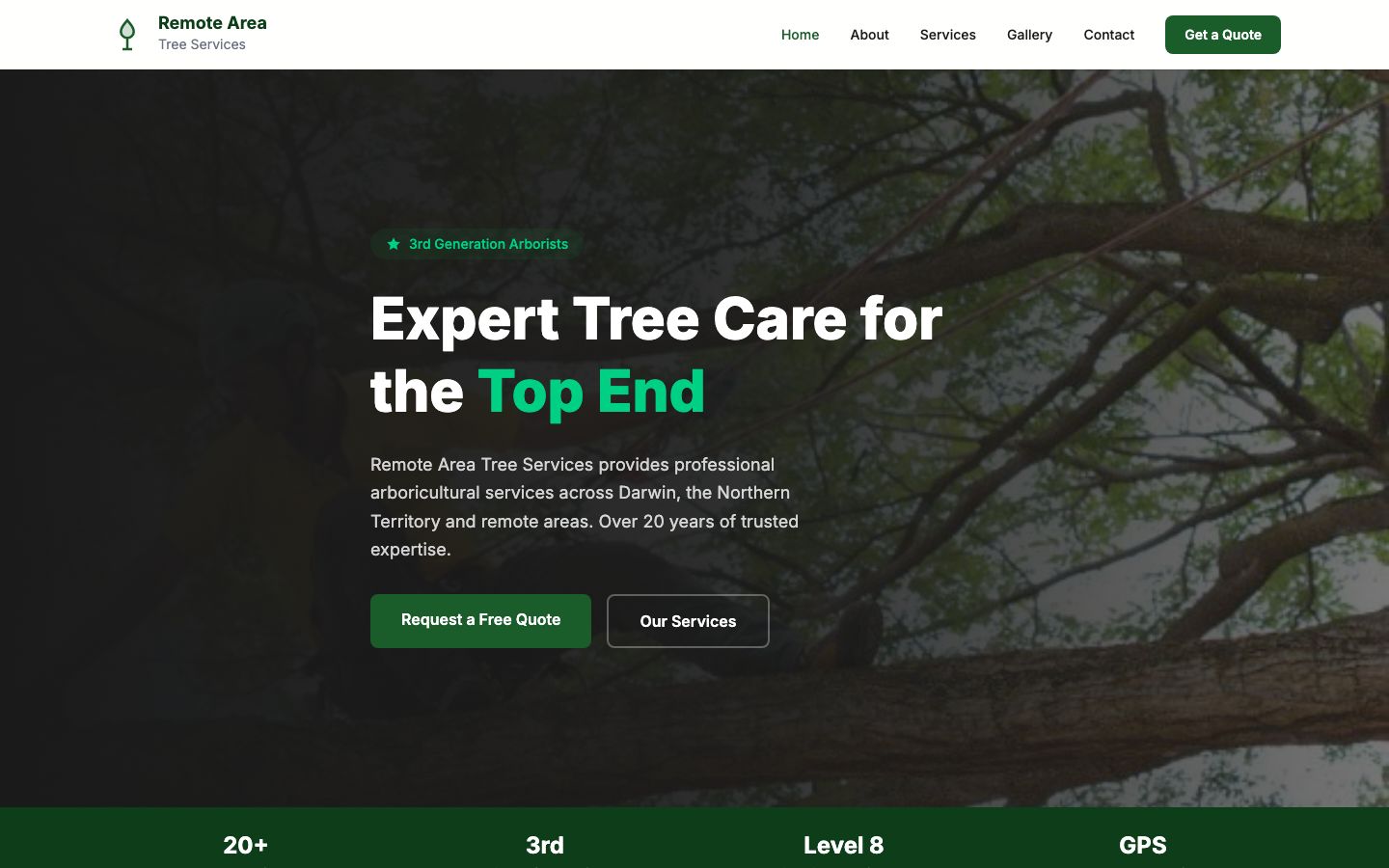 Remote Area Tree Services website screenshot