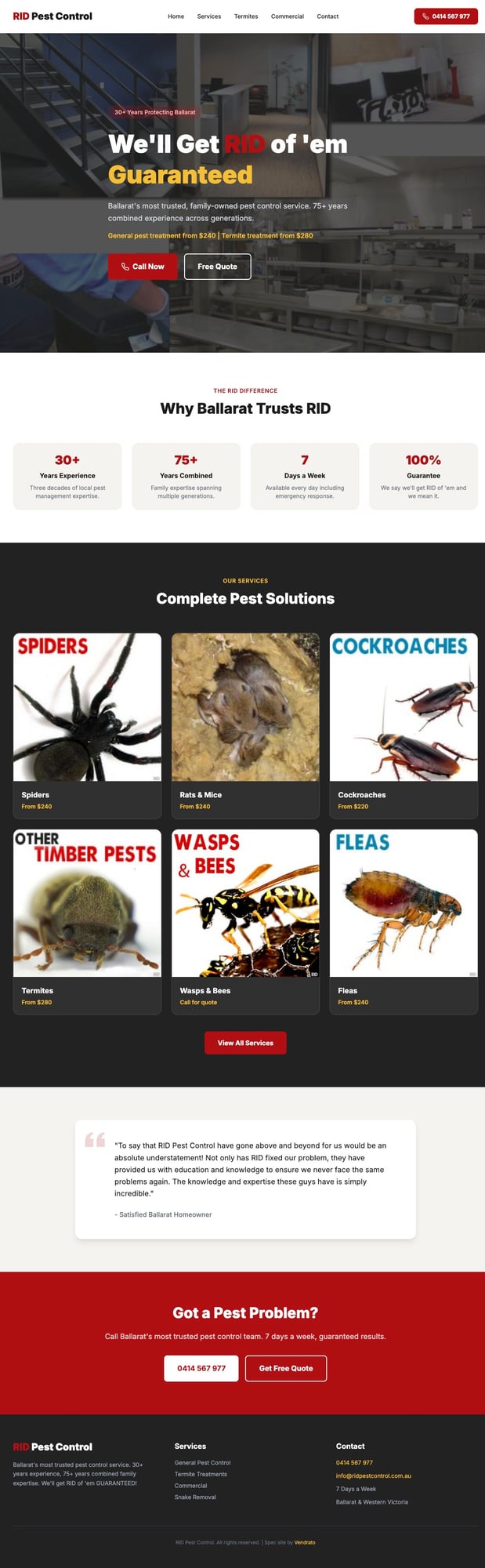 RID Pest Control website screenshot