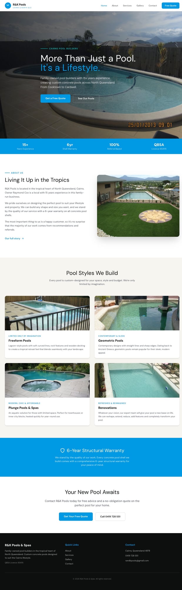 R&K Pools & Spas website screenshot