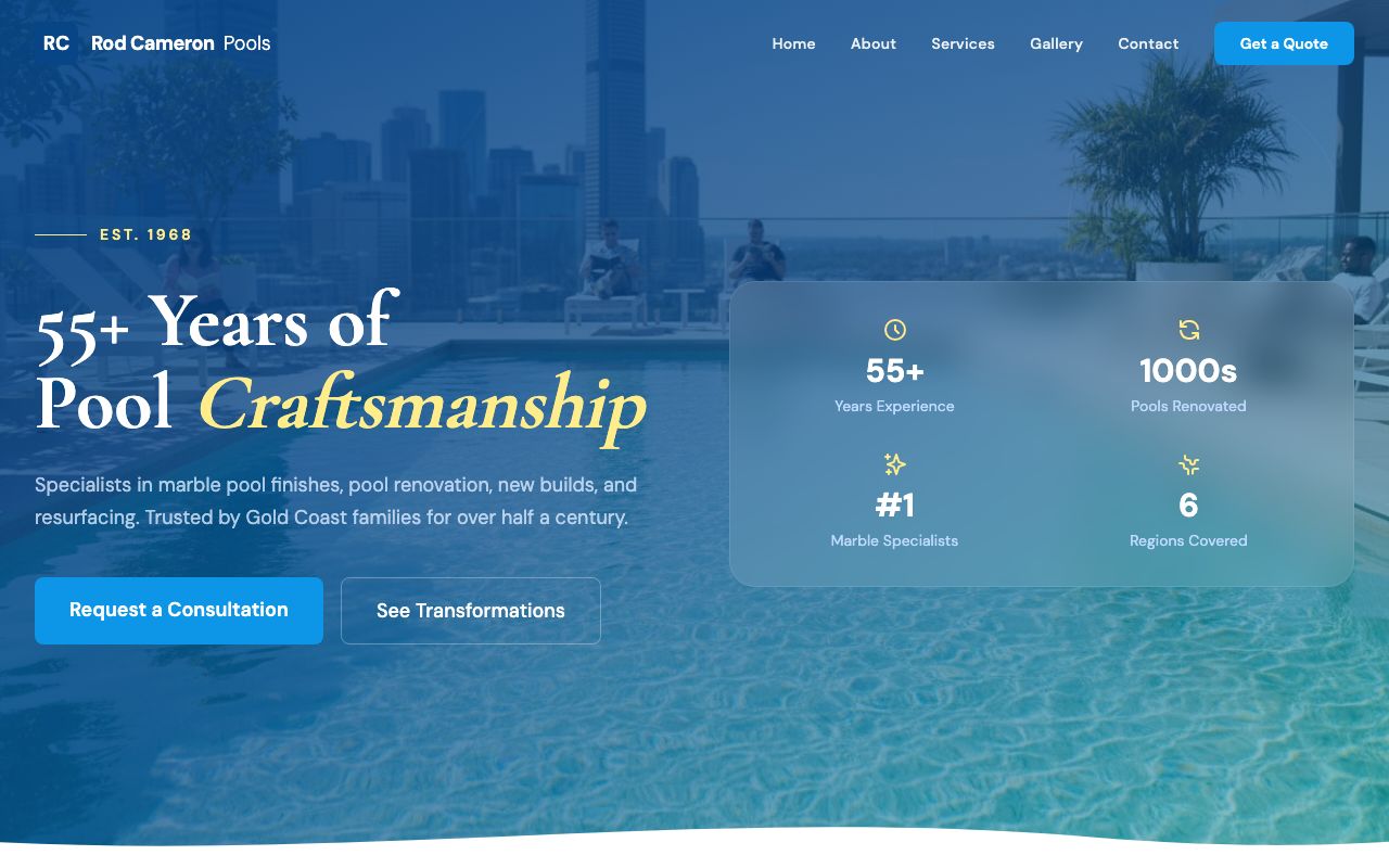 Rod Cameron Pools website screenshot