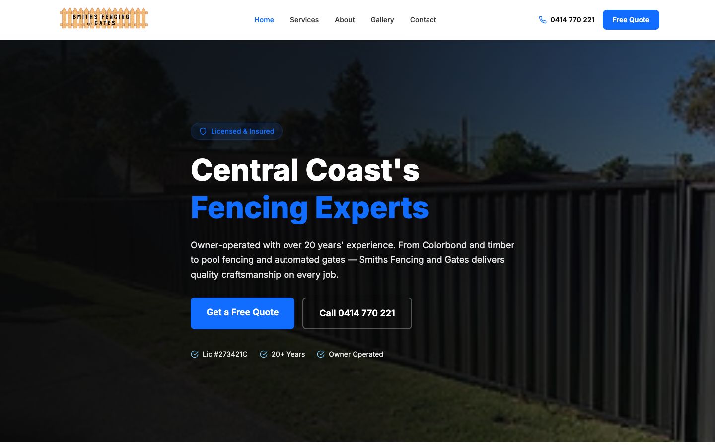 Smiths Fencing and Gates website screenshot