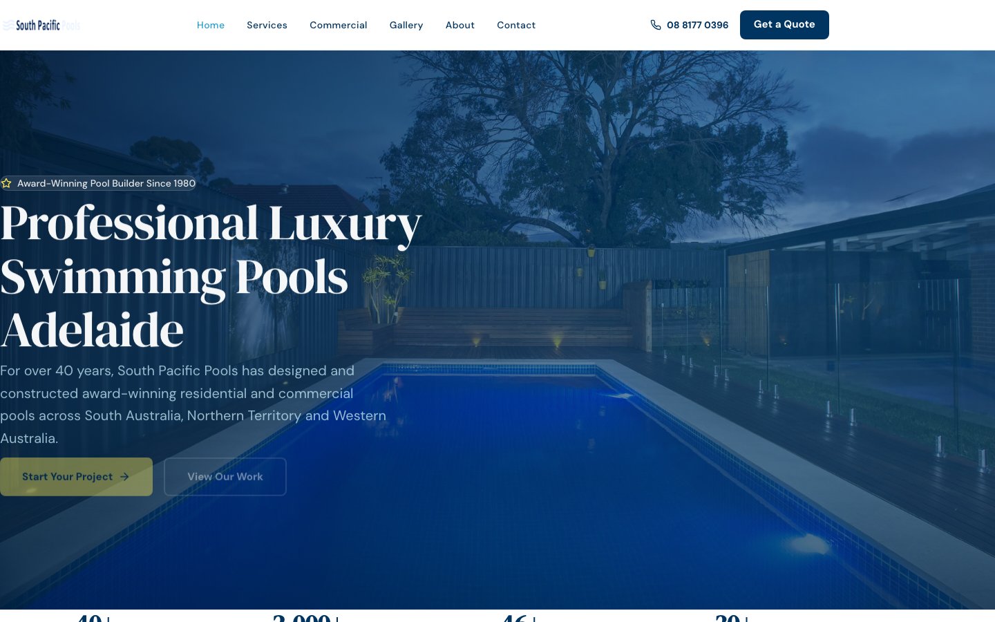 South Pacific Pools website screenshot