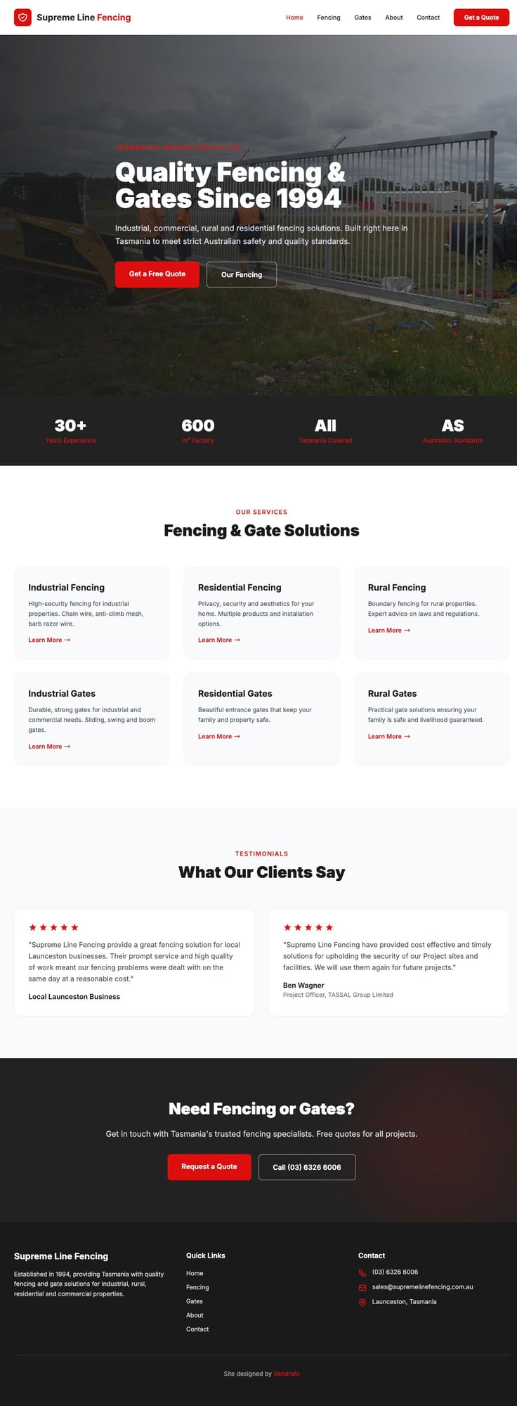 Supreme Line Fencing website screenshot