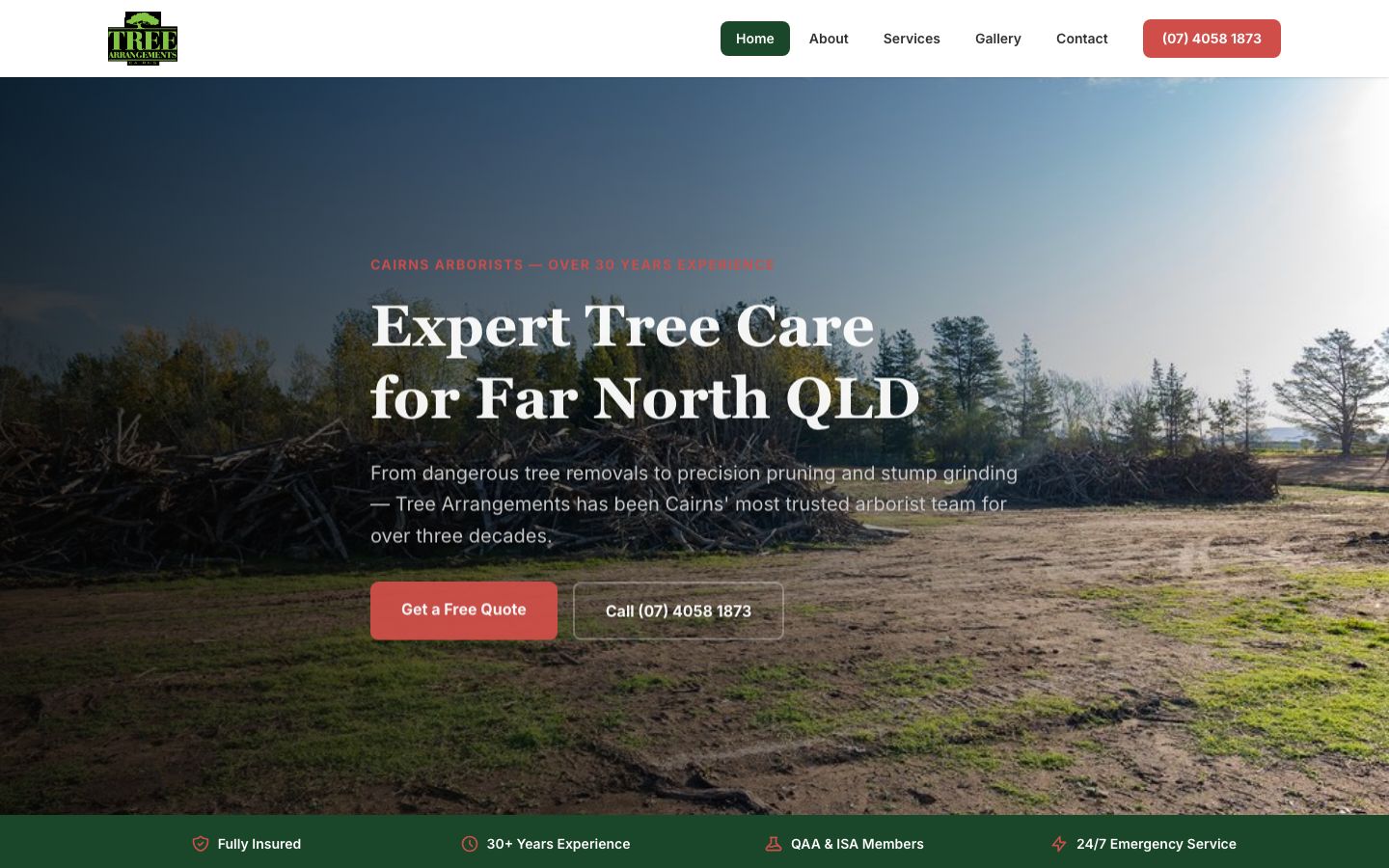 Tree Arrangements website screenshot