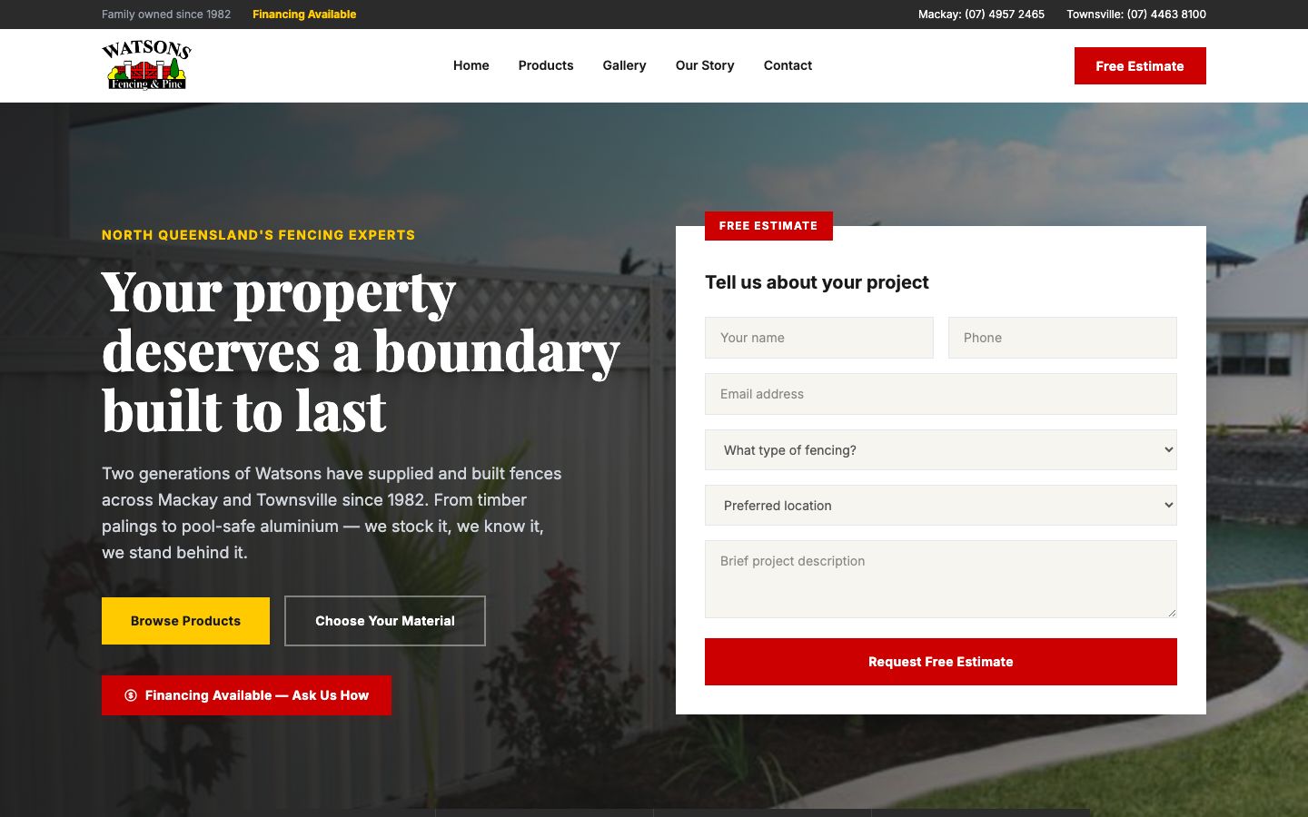 Watsons Fencing & Pine website screenshot