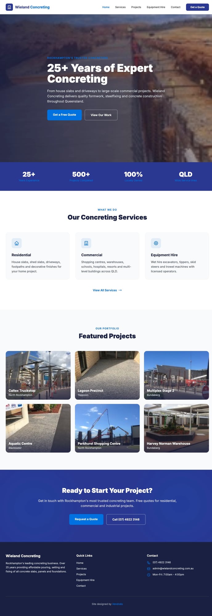 Wieland Concreting website screenshot