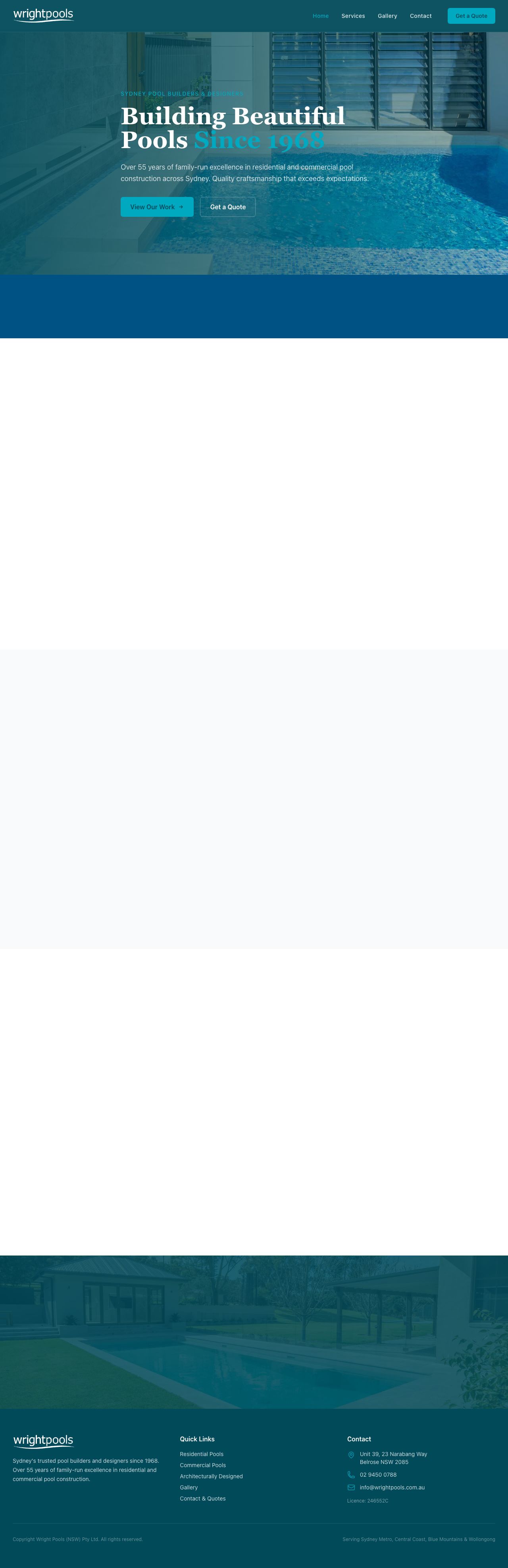 Wright Pools website screenshot